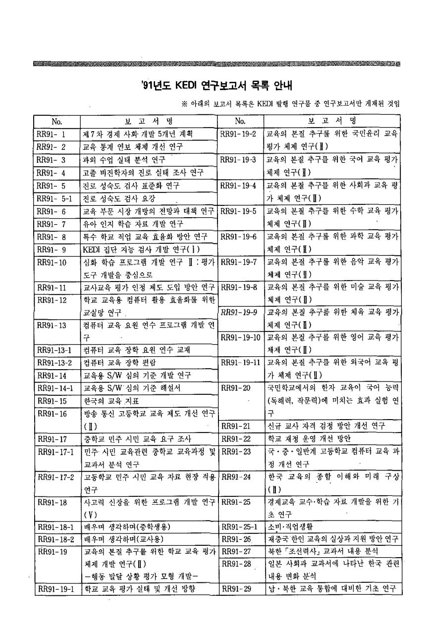 1992년도 한국교육개발원 주요 사업