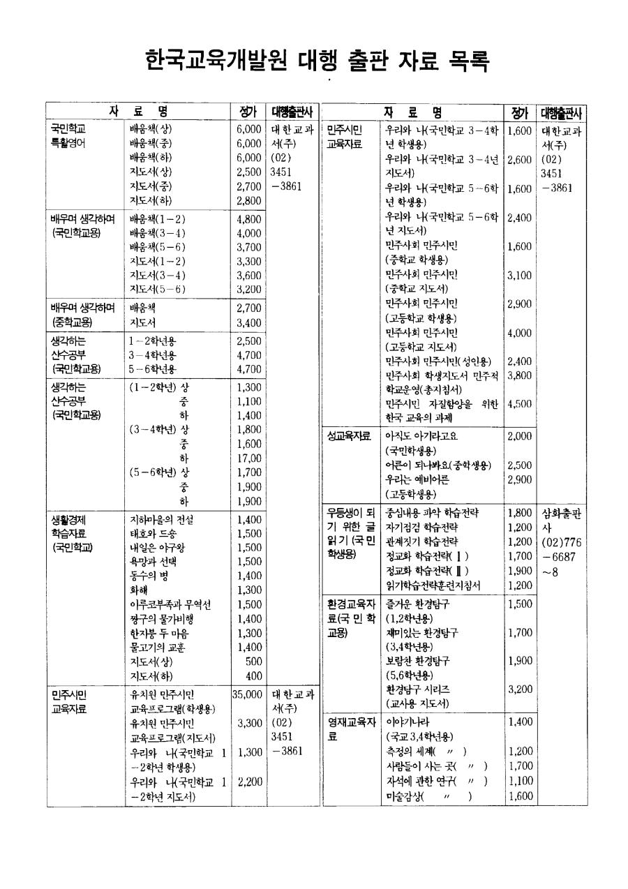 한국교육개발원 대행 출판 자료 목록