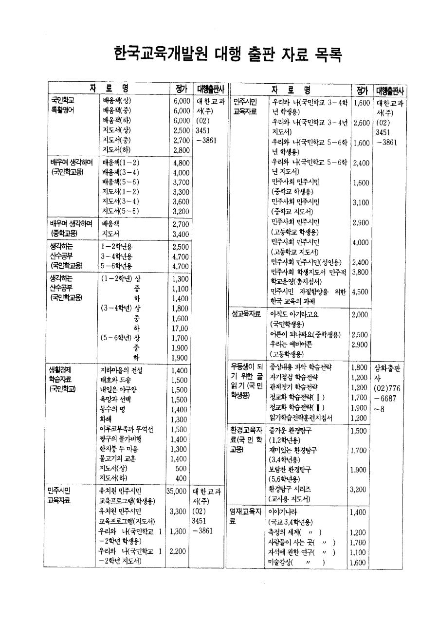 한국교육개발원 대행 출판 자료 목록