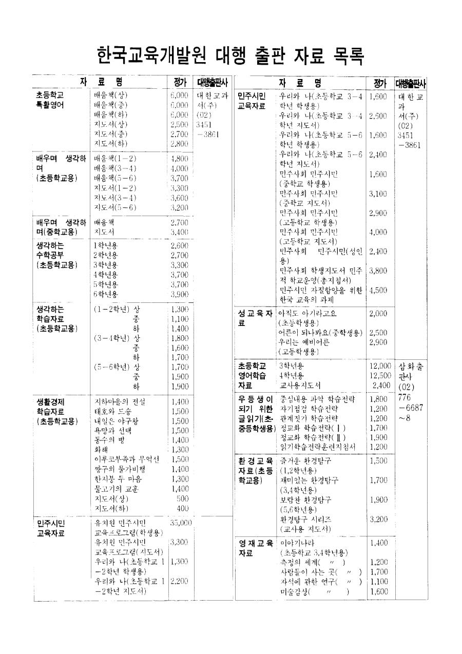 한국교육개발원 대행 출판 자료 목록