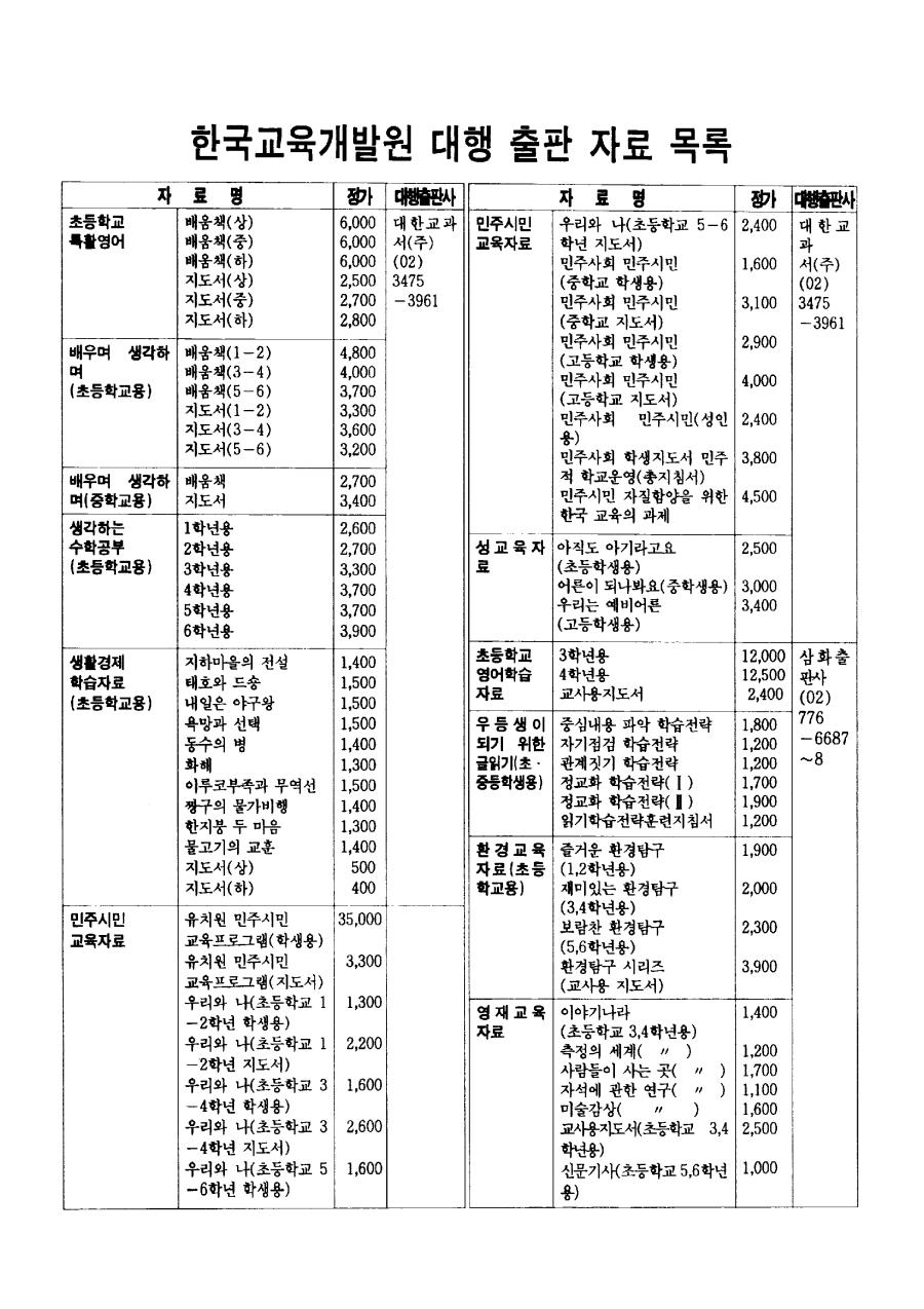 한국교육개발원 대행 출판 자료목록