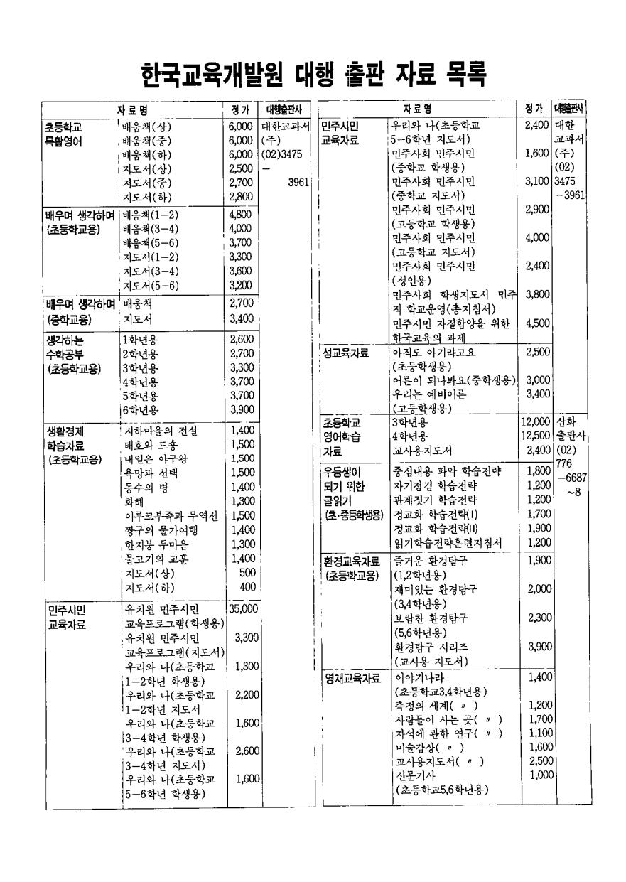 한국교육개발원 대행 출판 자료 목록