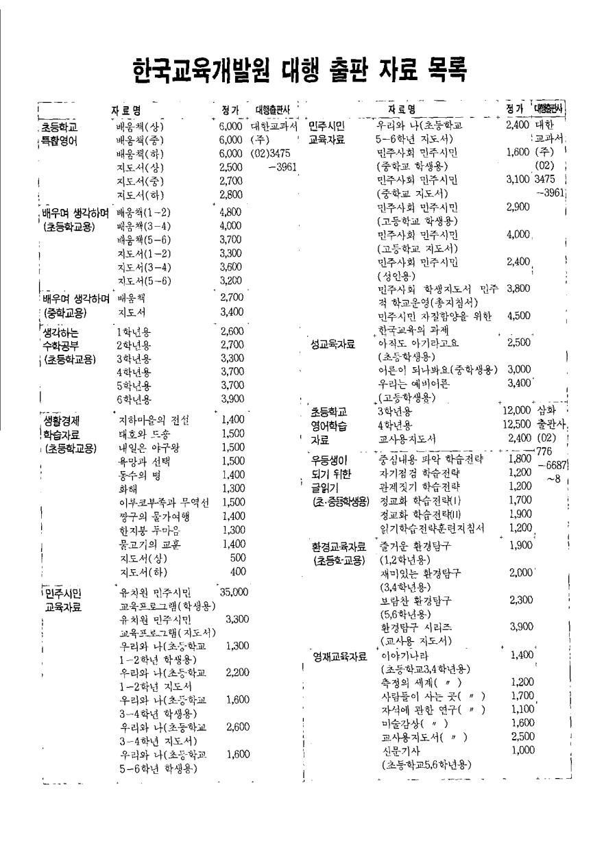 한국교육개발원 대행 출판 자료 목록