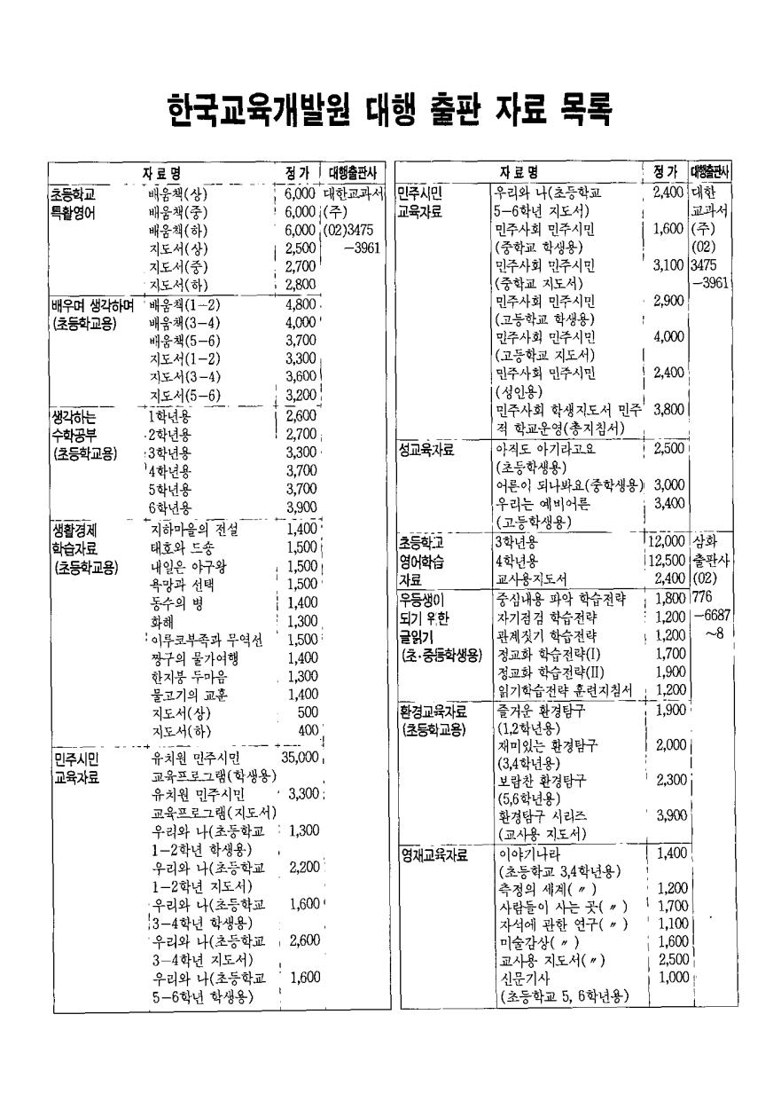 한국교육개발원 대행 출판 자료 목록