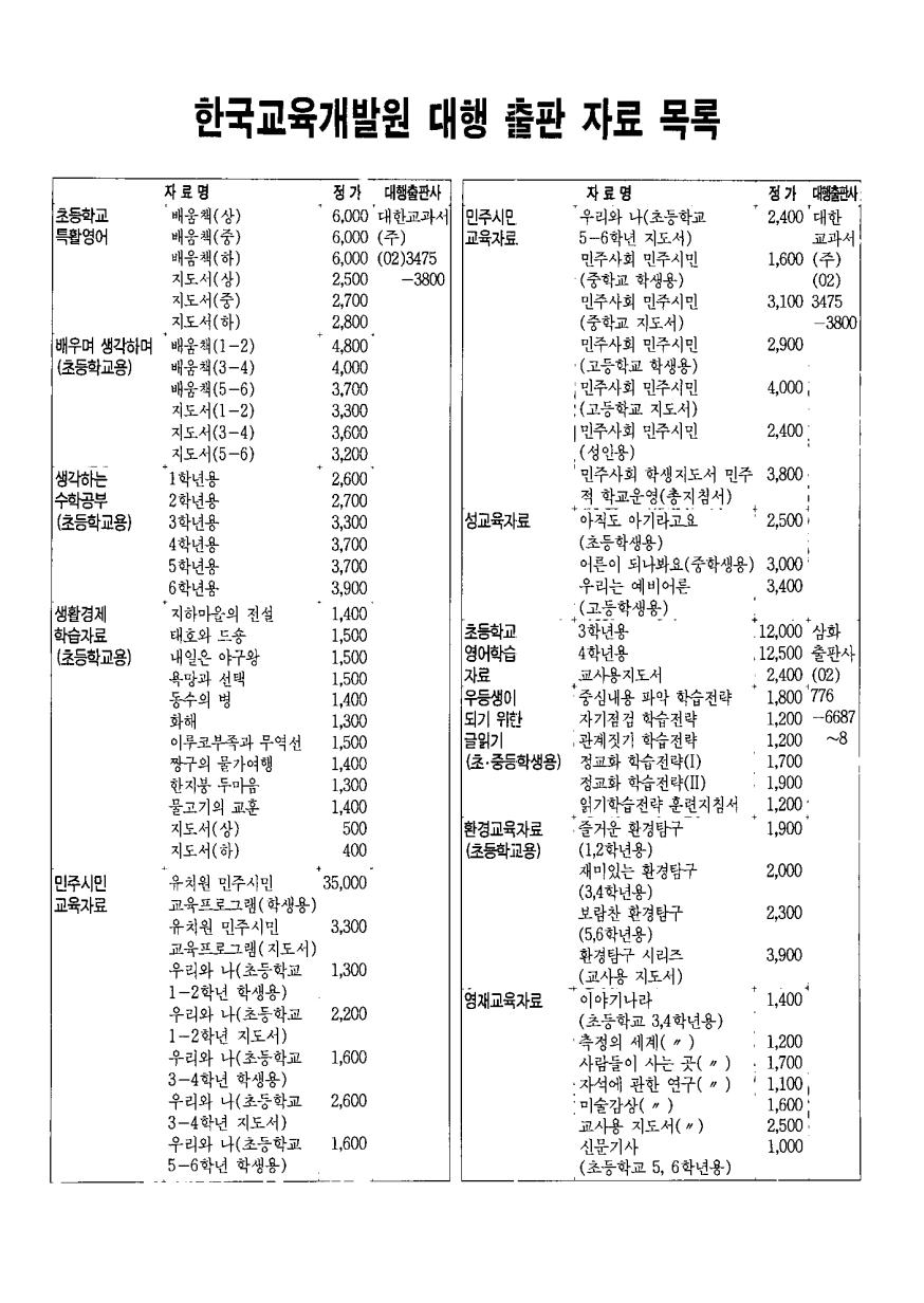 한국교육개발원 대행 출판 자료 목록