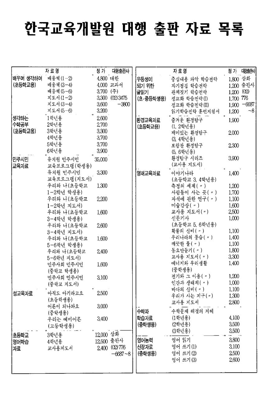 한국교육개발원 대행 출판 자료 목록