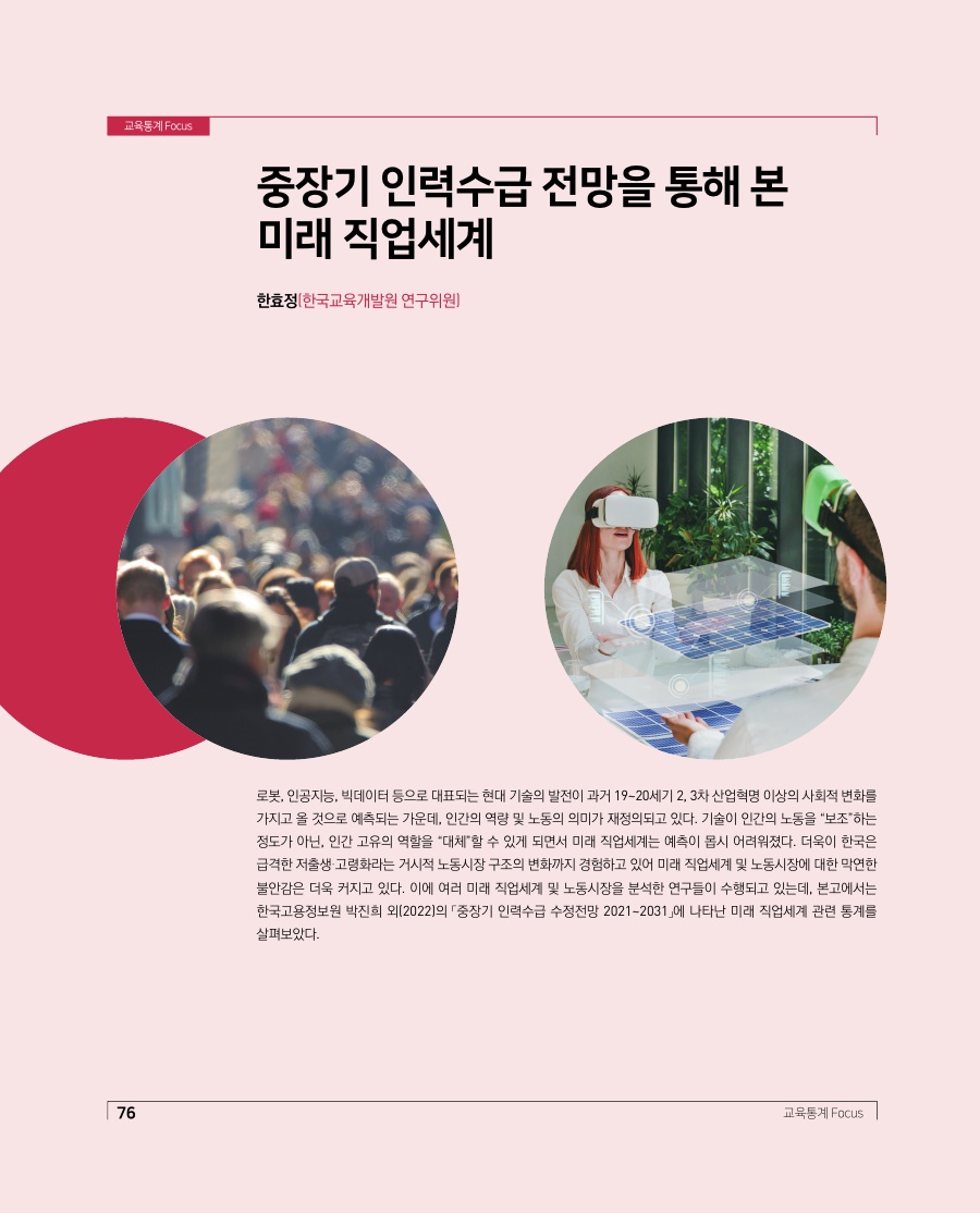 교육현장 Focus - 중장기 인력수급 전망을 통해 본 미래 직업세계